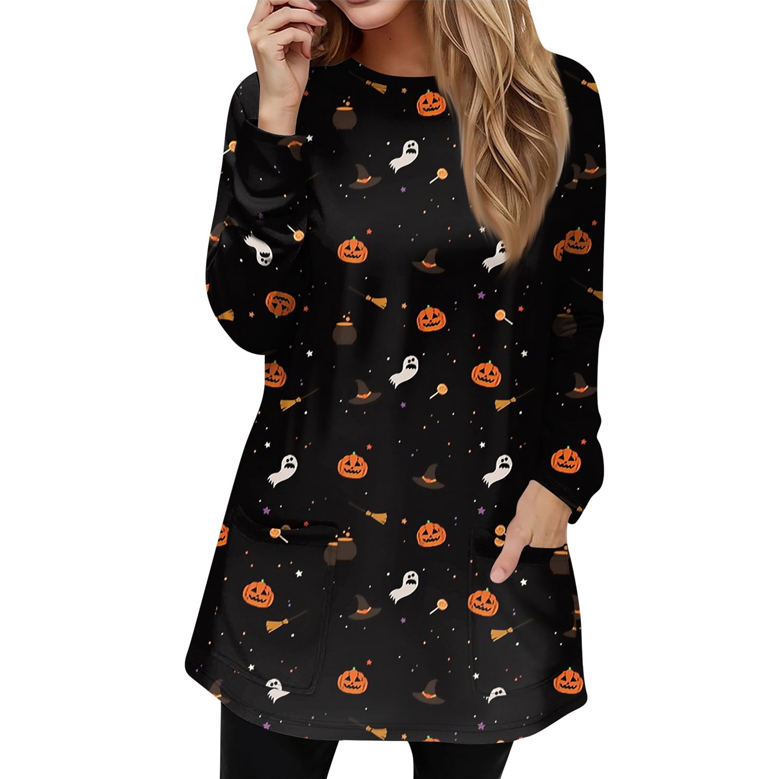 Halloween Costumes for Women Pumpkin Bats Print Tunic Tops for Leggings