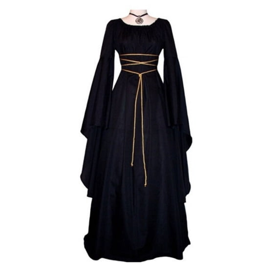 Halloween Costumes Women, Renaissance Costume Lace-Up Medieval Dress Women Gothic Dress, Halloween Witch Costume Vintage Dress with Batwing Sleeve, Formal Evening Wear for Halloween Party