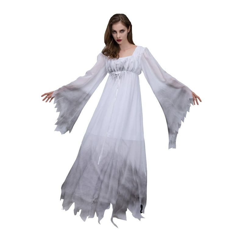 Halloween Costume White Headwear Dress Polyester Women Corpse