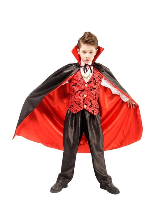 Halloween Costumes for Boys Gothic Vampire Cape and Vest Set Funny Dress Up Outfit with Shirt and Pants for Holiday Party Cosplay
