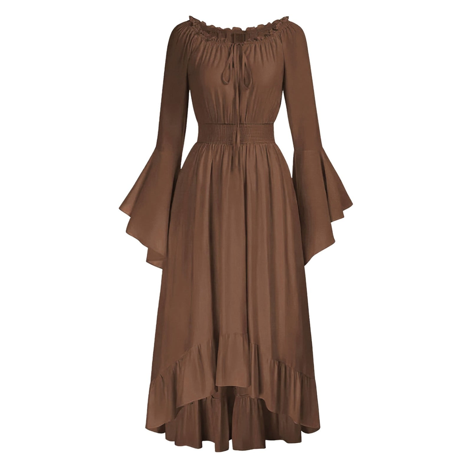 Halloween Costumes for Kids 2024 Gothic Style Retro One Shoulder Bell Sleeves and Waist Brown