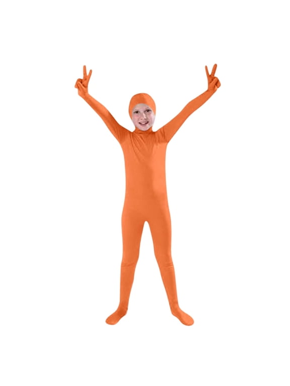 Halloween for Kids Orange Unisex Funny Open Face Bodysuits Kids Casual Stretch Dance Jumpsuits Solid Color Festival Clothing