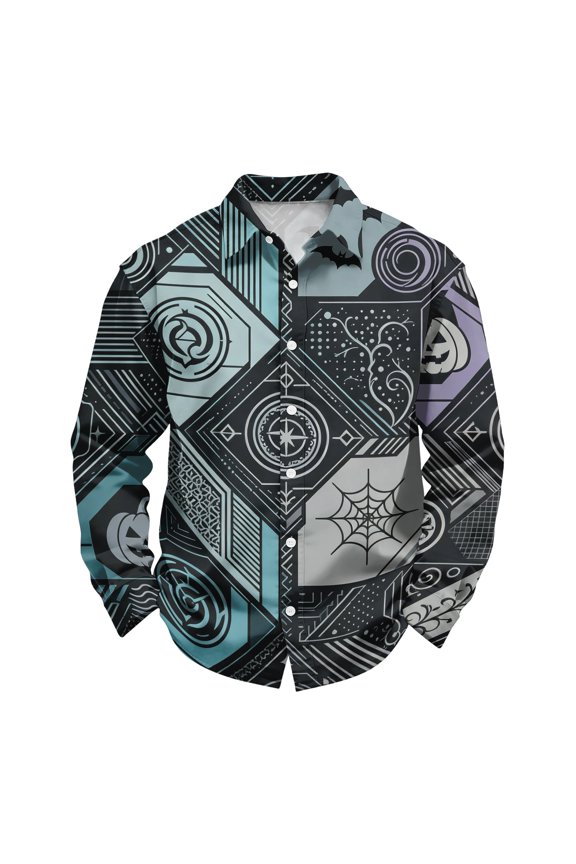 Halloween Costumes for Men Gothic Pumpkin Graphic Printed Button Down Long Sleeve Tops Regular Fit Halloween Soft Casual Daily Blouse,S,Orange