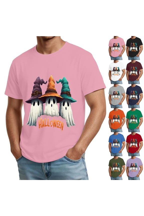 Halloween Costumes for Men Halloween Shirts Plus Size Short Sleeve Ghost Funny Graphic Print Halloween Tee Tops