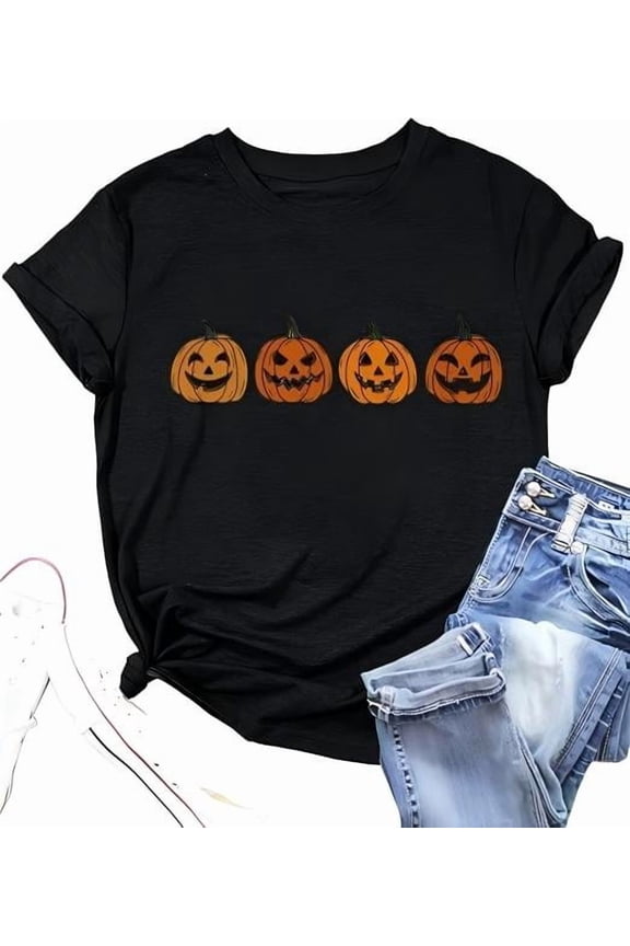 Halloween Costumes for Women Funny Pumpkin Printed Cute T Shirts Orange Graphic Tops Fall Tee Fashion Gift