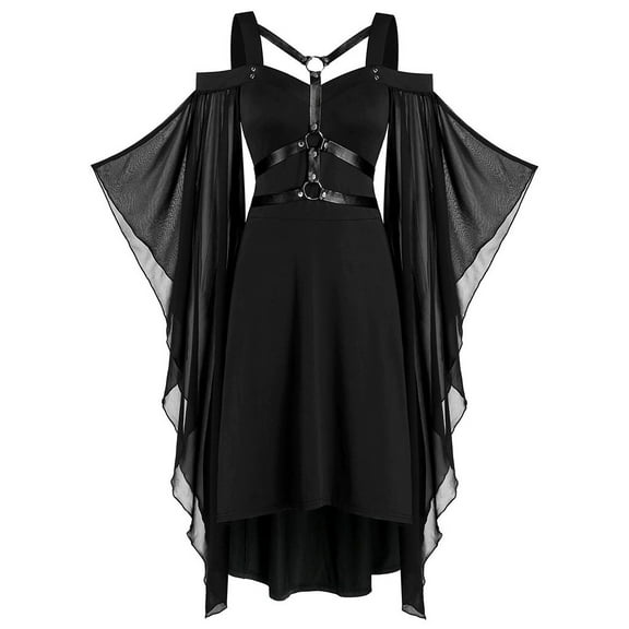 Halloween Costumes for Women Goth Dress for Women Plus Size Halloween Cosplay Costume Steampunk Dresses Lace Insert Flare Sleeve Goth Clothes