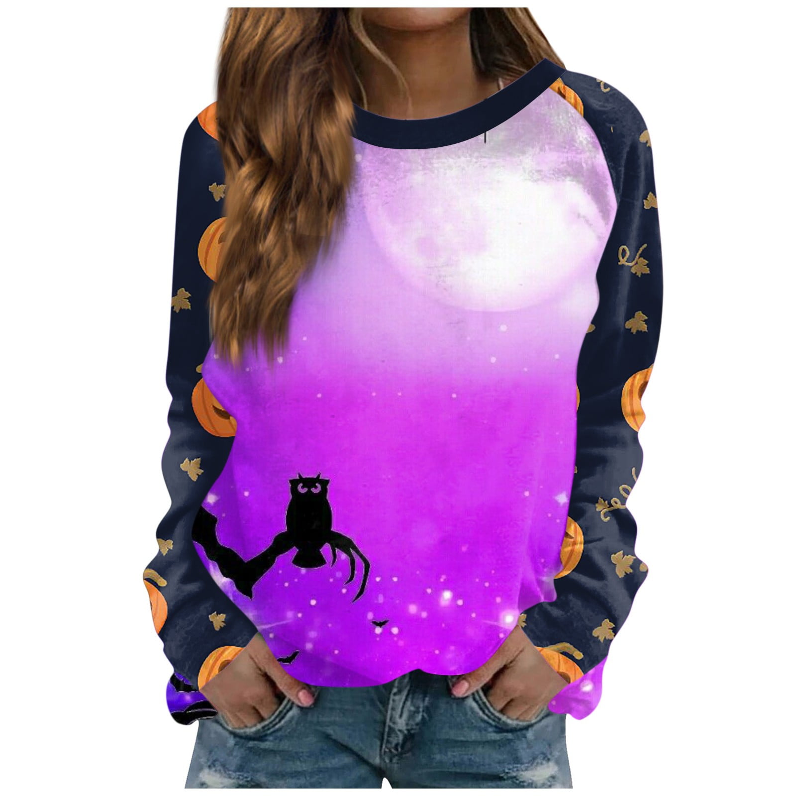 Halloween Costumes for Women Pumpkin Face Print Pullover Tops Long