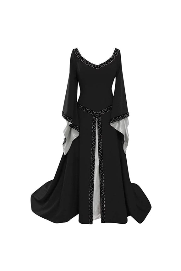 Halloween Costumes for Women Renaissance Dress Butterfly Sleeve Maxi Gown Dresses Evening Party Retro Medieval Cosplay Costumes Black,L