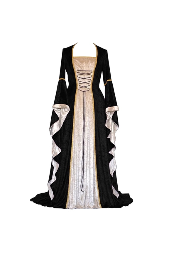 Halloween Costumes for Women Renaissance Dress Butterfly Sleeve Maxi Gown Dresses Evening Party Retro Medieval Cosplay Costumes Black,XXXL