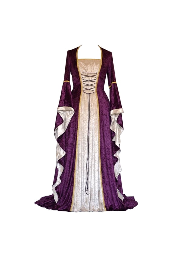 Halloween Costumes for Women Renaissance Dress Butterfly Sleeve Maxi Gown Dresses Evening Party Retro Medieval Cosplay Costumes Purple,XXXL