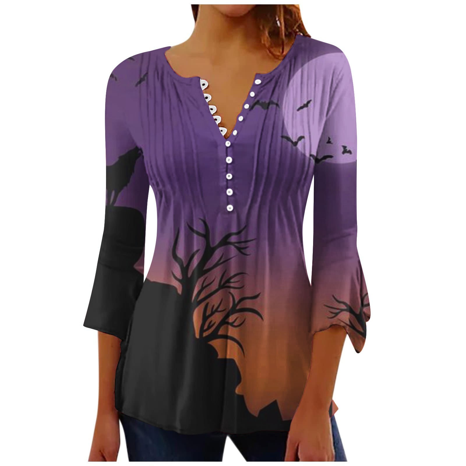 Halloween Costumes for Women Women Casual 3/4 Sleeves Round Neck Tops
