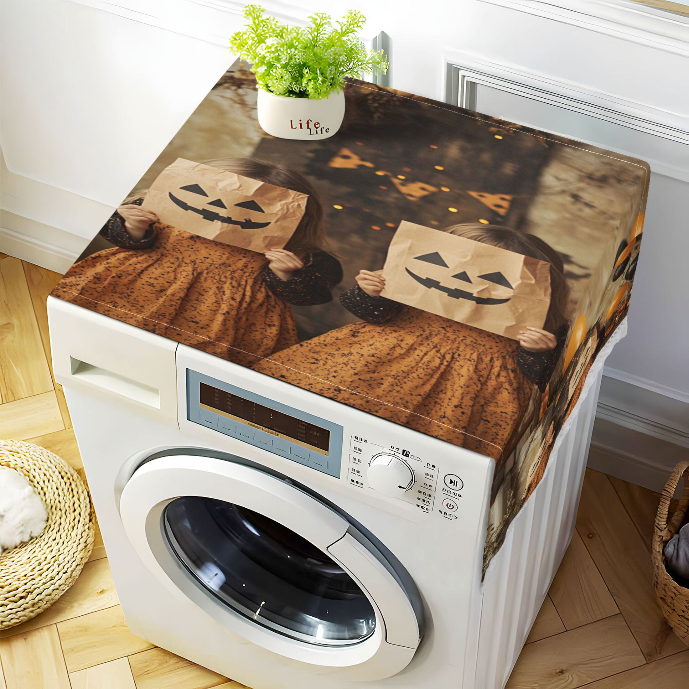 Halloween CostumesWasher and Dryer Covers Dust-Proof and Oil Resistant Fridge Cover with 4 Storage Pockets Washing Machine Top Cover for Laundry Kitchen Home 51.2 x 22 In