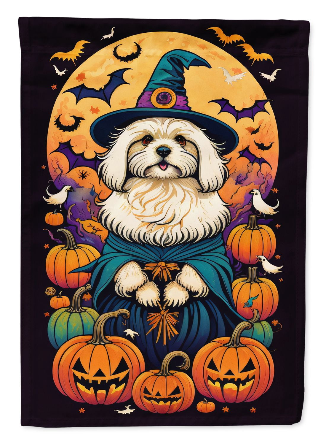 Halloween Coton De Tulear Dog House Flag 28x40IN Double-Sided Polyester Decorative Sleeve Pole Flag for Outdoor Home Garden
