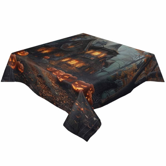 Halloween Cottage Square/Round Tablecloths 54x54,Fall Autumn Retro Forest Castle Pumpkin Table Cloth Table Cover Indoor/Outdoor Tabletop Decor for Wedding Holiday Party Dinner Baby Shower