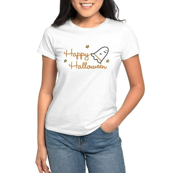 Halloween Cotton Casual Ghost Graphic Tee T Shirt Top Cute Spooky Design Short Sleeve White S-5XL