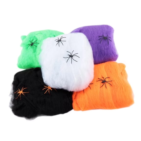 Halloween Cotton Cobweb Decor - 5 Pack Stretchable Spider Web for Indoor Outdoor Tree, Bush, Porch, and Party Scary Atmosphere,5ps(green, orange, white, Black, purple),PlasticMaterial