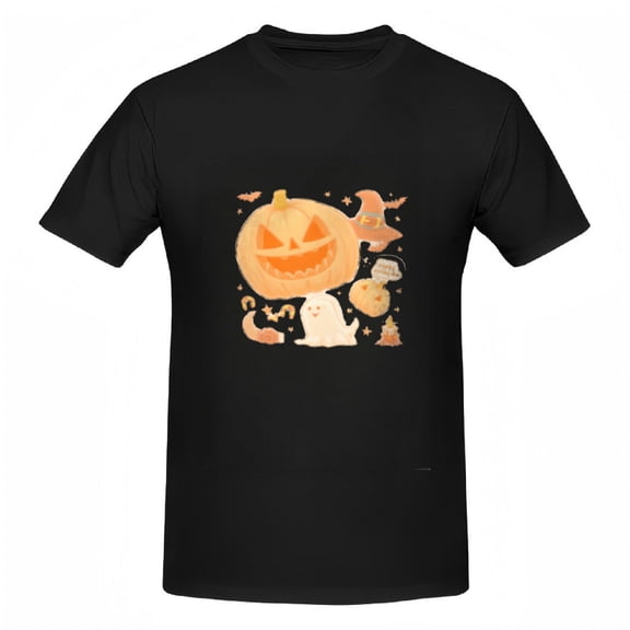 Halloween Cotton Short Sleeve T-Shirt for Women - Festive Pumpkin Hat Bats & Ghost Design - Cute Fall Tee Top