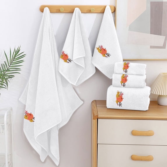 Halloween Cotton Towel Set 6-Piece Includes 2 Bath Towels 2 Hand Towels 2 Square Towels Soft Absorbent Bathroom Collection White Cotton