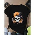 thumbnail image 1 of Halloween Cotton Womens Skull Witch Graphic Tee T Shirt Tops Short Sleeve Round Neck Black S-5XL, 1 of 5