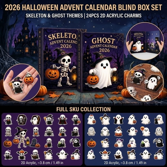 Halloween Countdown 2026 Blind Box Set, Halloween Calendar Countdown, 24Pcs 2D Acrylic Spooky Halloween Decor Pack, Advent Calendar for Student, Cute Assembled 2D Acrylic