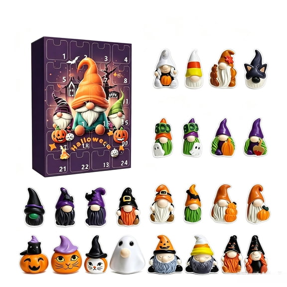 Halloween Countdown Advent Calendar with 24 2D Acrylic Gnome Figures for Kids Teens and Adults Holiday Gift Set Includes Decorative Miniatures for Seasonal Display