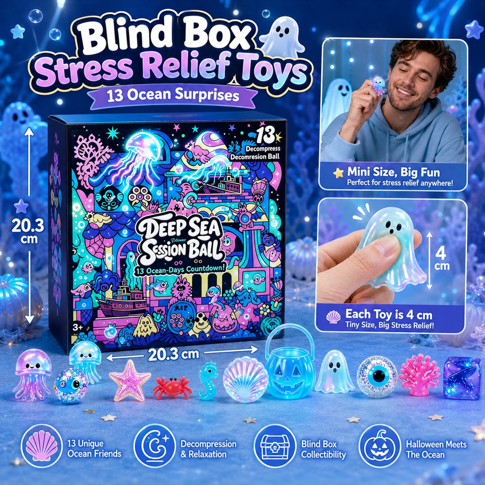Kided Box Halloween Countdown Calendar 13 Days Blind Box Squishy Toys, Ocean ...