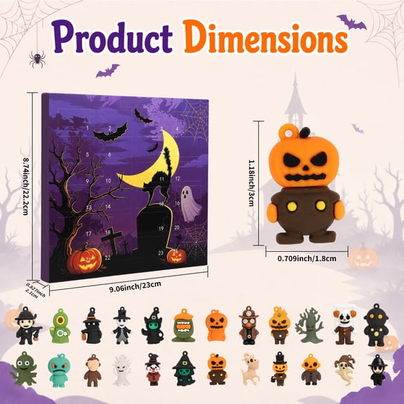 Halloween Countdown Calendar 24 Days  24 Mini Spooky Figurines (Ghosts, Pumpkins, Witches) Advent Calendar Gift Holiday Surprise Toy Set