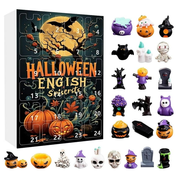 Halloween Countdown Calendar Figurine Advent Decor Resin Spooky Ornaments for Home Party Decoration Holiday Collectors(D)