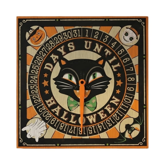 Halloween Countdown Calendar with Rotating Pointer, 31-Day Wooden Wall Hanging Decor Pumpkin Skull Ghost Interactive Tracker