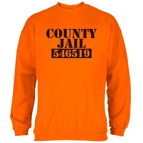Halloween County Jail Inmate Costume Mens Sweatshirt Safety Orange X-LG