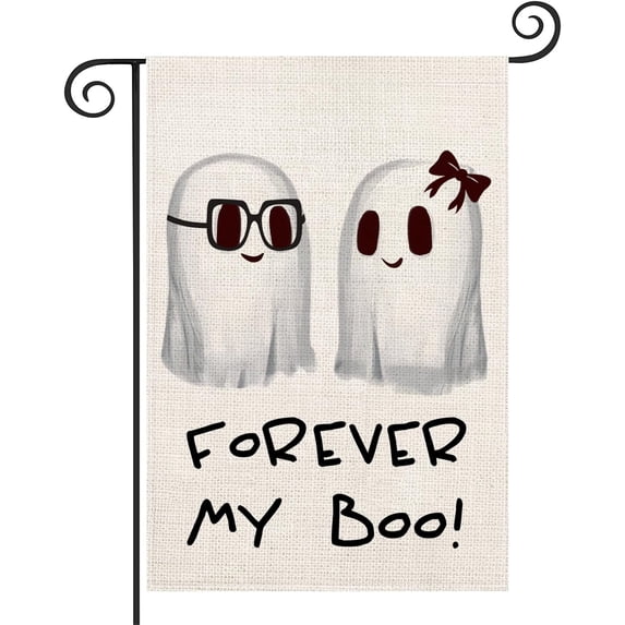 Halloween Couple Boo Garden Flag Double Sided Vertical 12.5x18 Forever My Boo Cute Ghost Spooky Black and White Halloween Holiday Yard Flag Outdoor Decoration