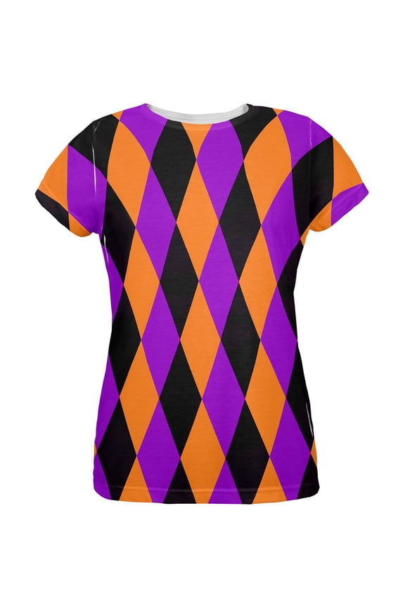 Halloween Court Jester Costume All Over Womens T Shirt Multi 2XL