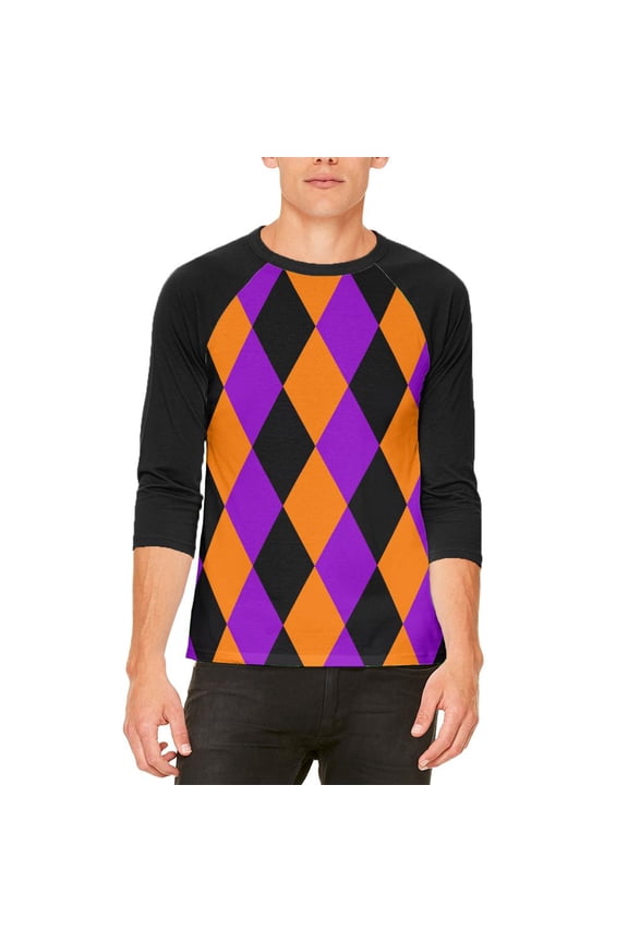 Halloween Court Jester Costume Mens Raglan T Shirt White-Black MD