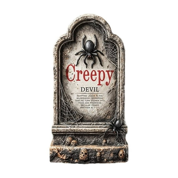 Halloween Courtyard Plaque Cemetery Tombstone Creepy Ornament, Spider And Skull Tombstone Garden Sign Outdoor Decoration