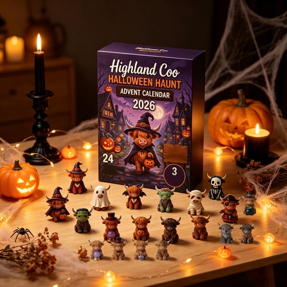 Halloween Cow Figurine Countdown Calendar, Assorted Festive Character Set, Farm Animal Desk Decor for Party Shelf Display
