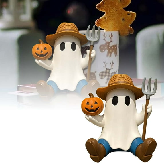 Halloween Cowboy Ghost Figurine - Charming Resin Ghost Decor with Western Hat, for Tabletops, Party Centerpieces & Seasonal Home Decor