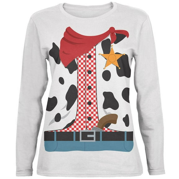 Halloween Cowgirl Costume Womens Long Sleeve T Shirt White SM