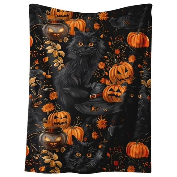 Halloween Cozy Flannel Throw Blanket 70x100cm, Soft Reversible Blanket for Couch Sofa, Seasonal Fall Decor, Lightweight Warm Nap Blanket for Adults, Kids, Machine Washable