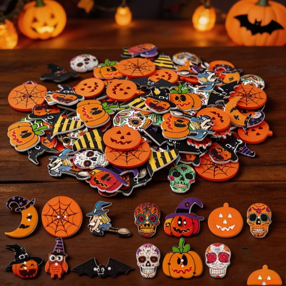 Halloween Craft Buttons 200-PCS Pumpkin Skull Shapes for Sewing & Scrapbooking