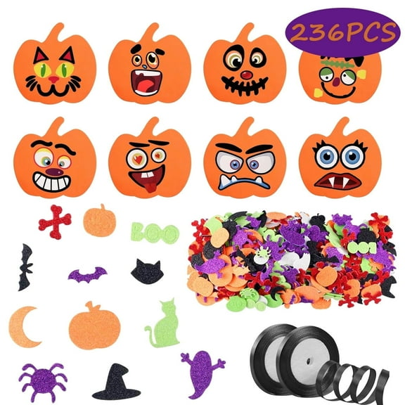 Halloween Craft Kit Party Favors Goodie Bag Fillers Foma Pumpkin Stickers Self-Adhesive Stickers DIY for Halloween Party Decorations 236 Pcs