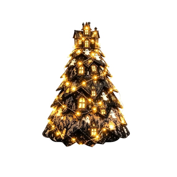 Halloween Craft Kit Quilted Haunted Tree with Warm Fairy Lights for Indoor Halloween Home Decor and Tiered Tray Displays