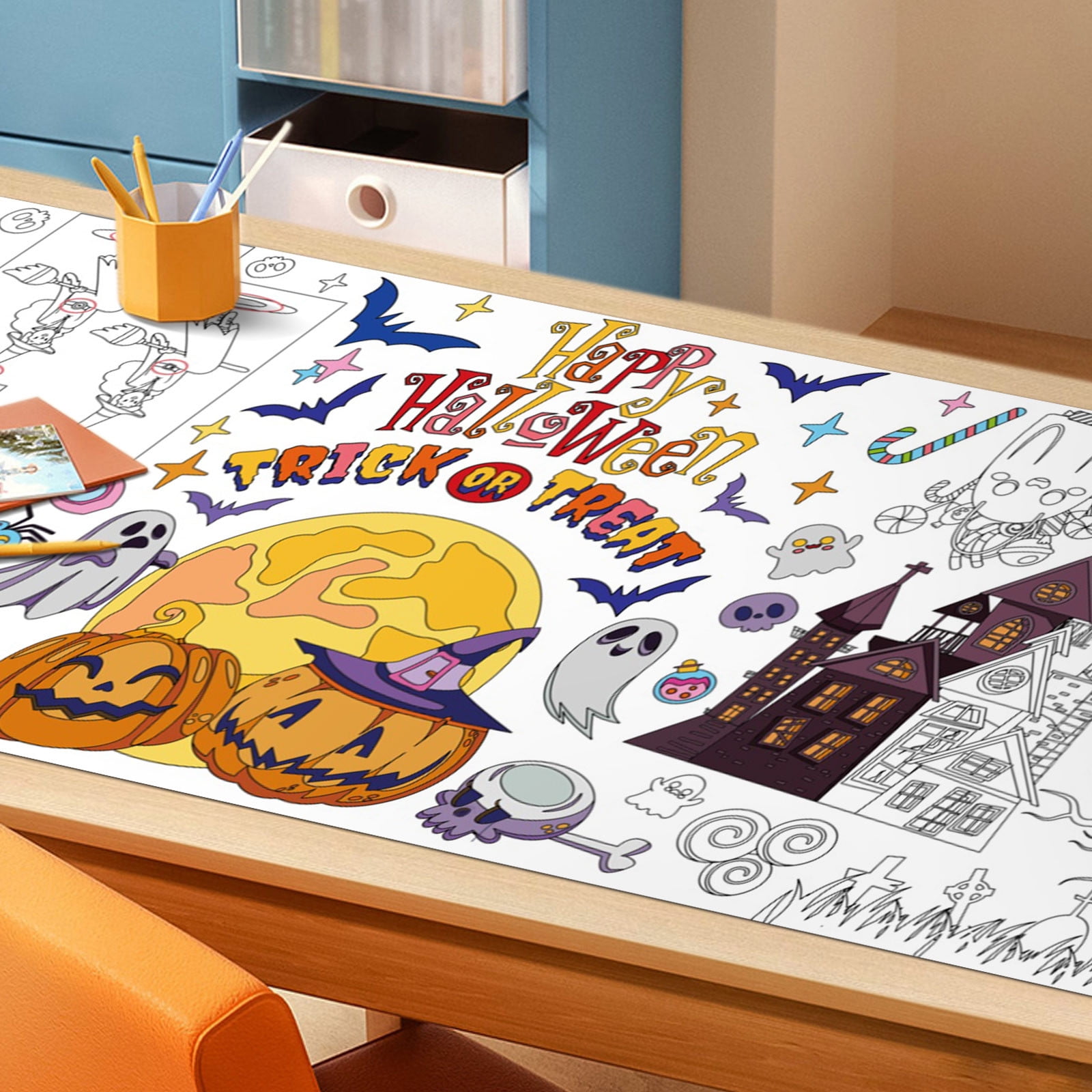 Halloween Crafts for Kids, 72 x 31 Inches Giant Disposable Paper Halloween Coloring Tablecloth ...