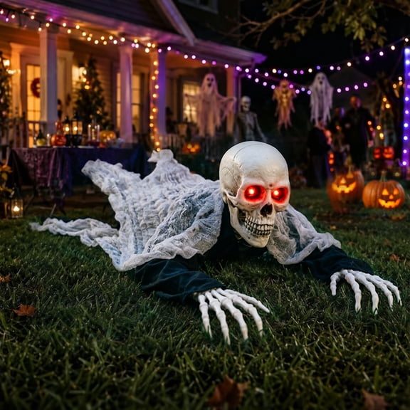 Halloween Crawling Figure Prop For Yard Decor, Sound Activated Groundbreaker With Red Led Eyes, Animatronic Creature For Halloween Party,90X30Cm