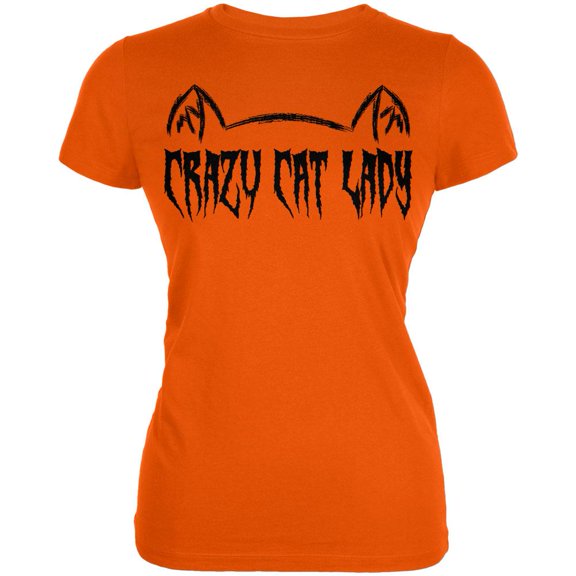 Halloween Crazy Cat Lady Juniors Soft T Shirt Orange MD