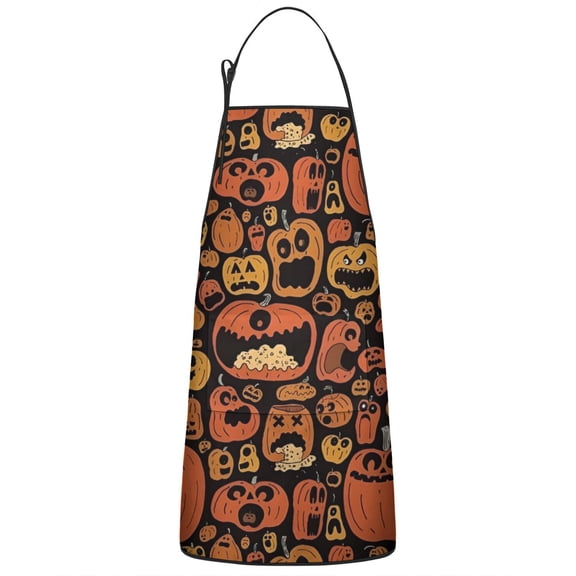 Halloween Crazy Pumpkins Pattern Apron-Garden Aprons for Women with Pockets-Cotton Linen Waterproof Kitchen Cooking Gardening Aprons Adjustable for Kitchen,Cooking,BBQ and Salon 33"x27"