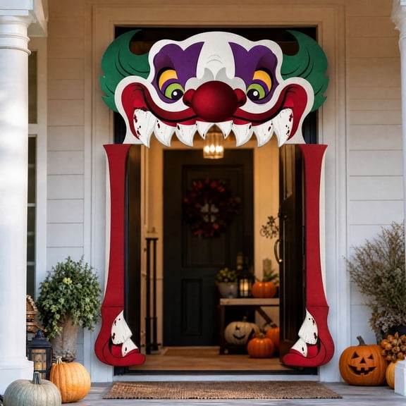 Halloween Creepy Carnival Decorations, Spooky Clown Door Archway Banner For Front Door, Large Scary Clown Decor For Halloween Haunted House Party Display