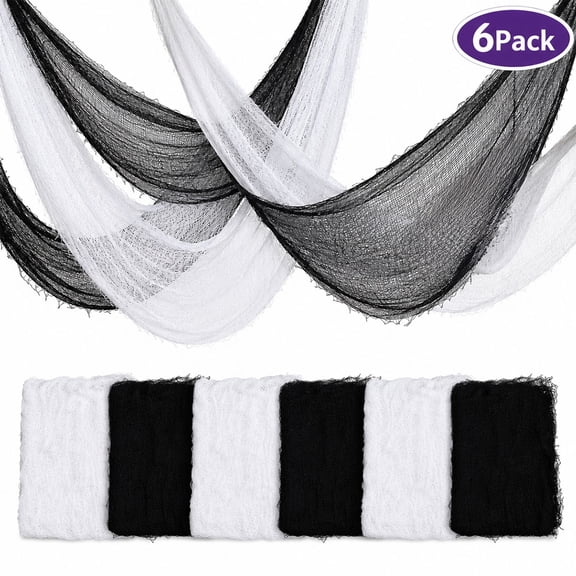 Halloween Creepy Cloth Black&White Scary Spooky Gauze Fabric Cloth for Halloween Party Indoor Outdoors Decoration (30" × 72" 6PCS )