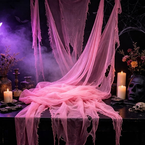 Halloween Creepy Cloth, Gauze Fabric Halloween Decarations 30"X72" Spooky Pink Gauze Cloth for Haunted-Houses,Hanging Mesh Fabric Decorative Cheese Cloths for Party Wall Window Porch Yard