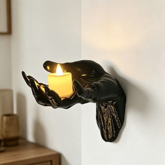 Halloween Creepy Devil Hand Wall Sconce With LED Candle Gothic Floating Witch Hands Decor Black 1 Pack