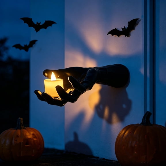 Halloween Creepy Devil Hand Wall Sconce With LED Candle Gothic Floating Witch Wall Mounted Decor 3 Pack Black Plastic